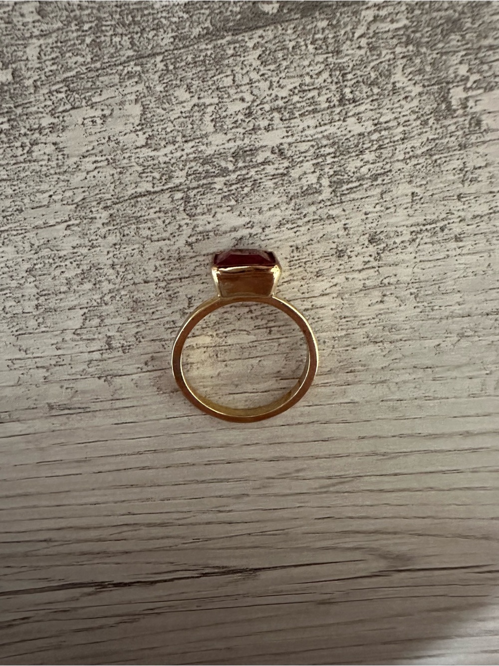 Gold Ring with Rectangular Red Stone - Picture 2 of 2